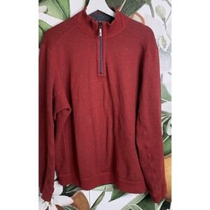 Tommy Bahama Sweater Medium Reversible Gray Red 1/4 Zip Cotton Pullover Sweater